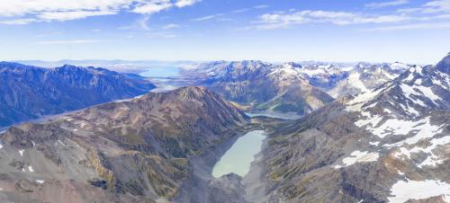 Hooker, Mueller and Pukaki Lakes, shot from the air